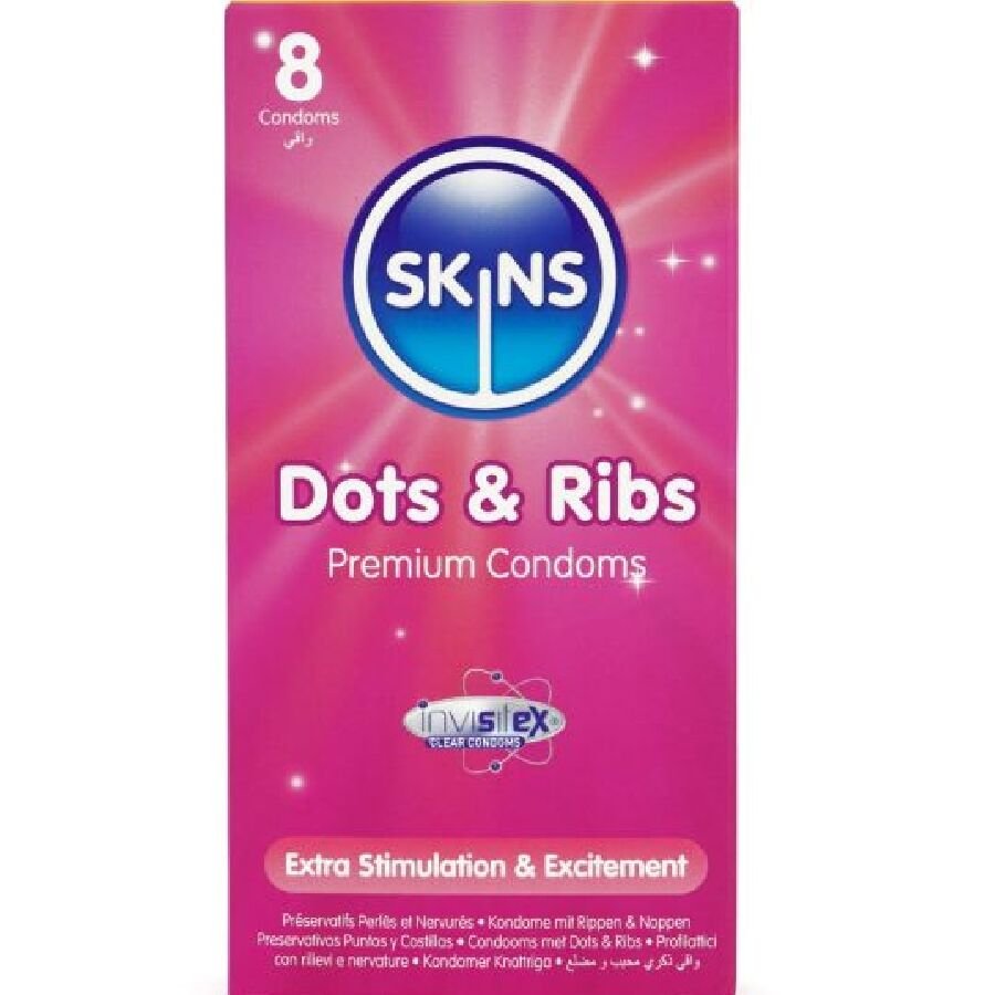 SKINS - DOTS  RIBS PREMIUM CONDOMS CONFEZIONE DA 8